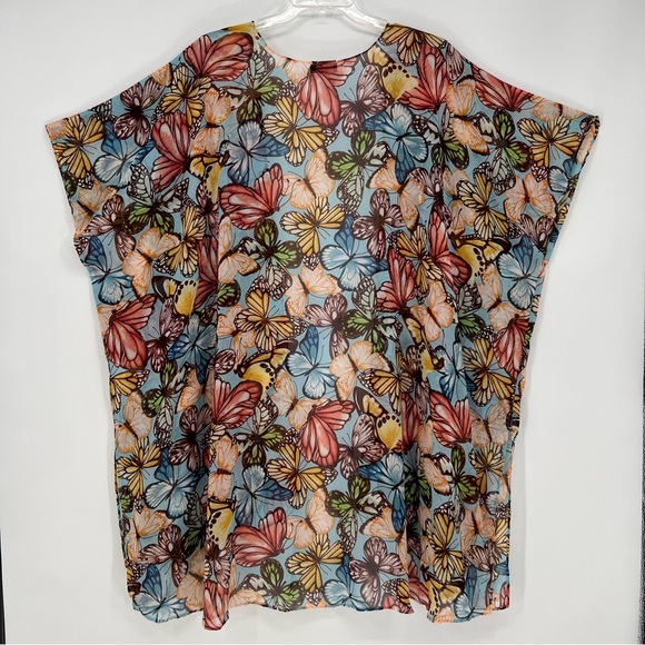 Spin Womens Kimono Plus Size Butterfly Print Multicolored Sheer Flowy NEW - Picture 2 of 8